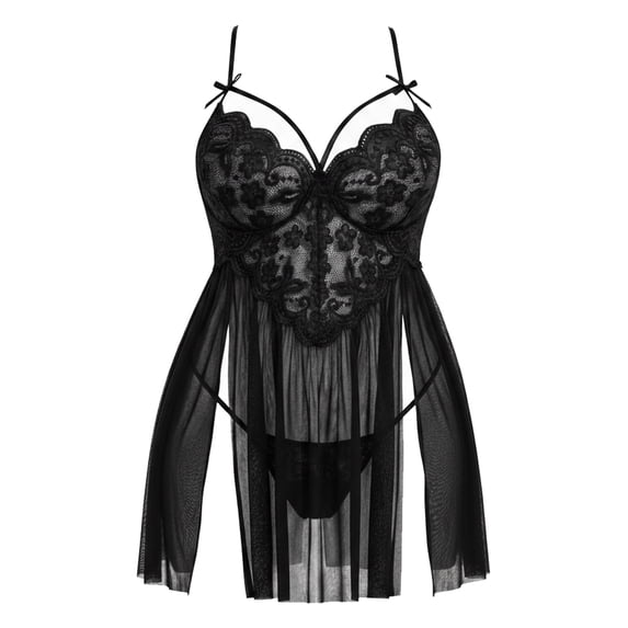 SHOWMALL Womens Plus Size Lingerie Lace Sexy Strap Chemise Sleepwear V-Neck Nightdress