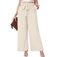 thumbnail image 1 of SHOWMALL Womens Plus Wide Leg Pants High Waisted Palazzo Pants Ivory 2X Belted Lightweight Work Pants Lose Trousers with Pockets, 1 of 9