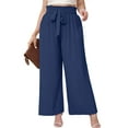thumbnail image 1 of SHOWMALL Womens Plus Wide Leg Pants High Waisted Palazzo Pants Navy Blue 4X Belted Lightweight Work Pants Lose Trousers with Pockets, 1 of 9