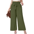 thumbnail image 1 of SHOWMALL Womens Plus Wide Leg Pants High Waisted Palazzo Pants Olive 2X Belted Lightweight Work Pants Lose Trousers with Pockets, 1 of 9