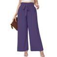 thumbnail image 1 of SHOWMALL Womens Plus Wide Leg Pants High Waisted Palazzo Pants Purple 4X Belted Lightweight Work Pants Lose Trousers with Pockets, 1 of 9