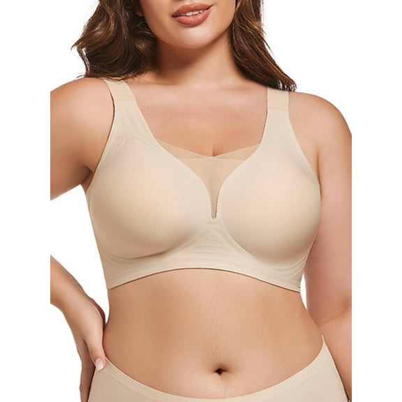 SHOWMALL Womens Wireless Bras Full Coverage Comfortable Seamless Everyday Bras Beige 2XL Soft Light Support Bras