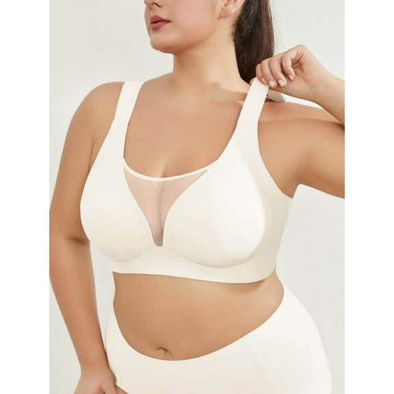 SHOWMALL Womens Wireless Bras Full Coverage Comfortable Seamless Everyday Bras White 2XL Soft Light Support Bras