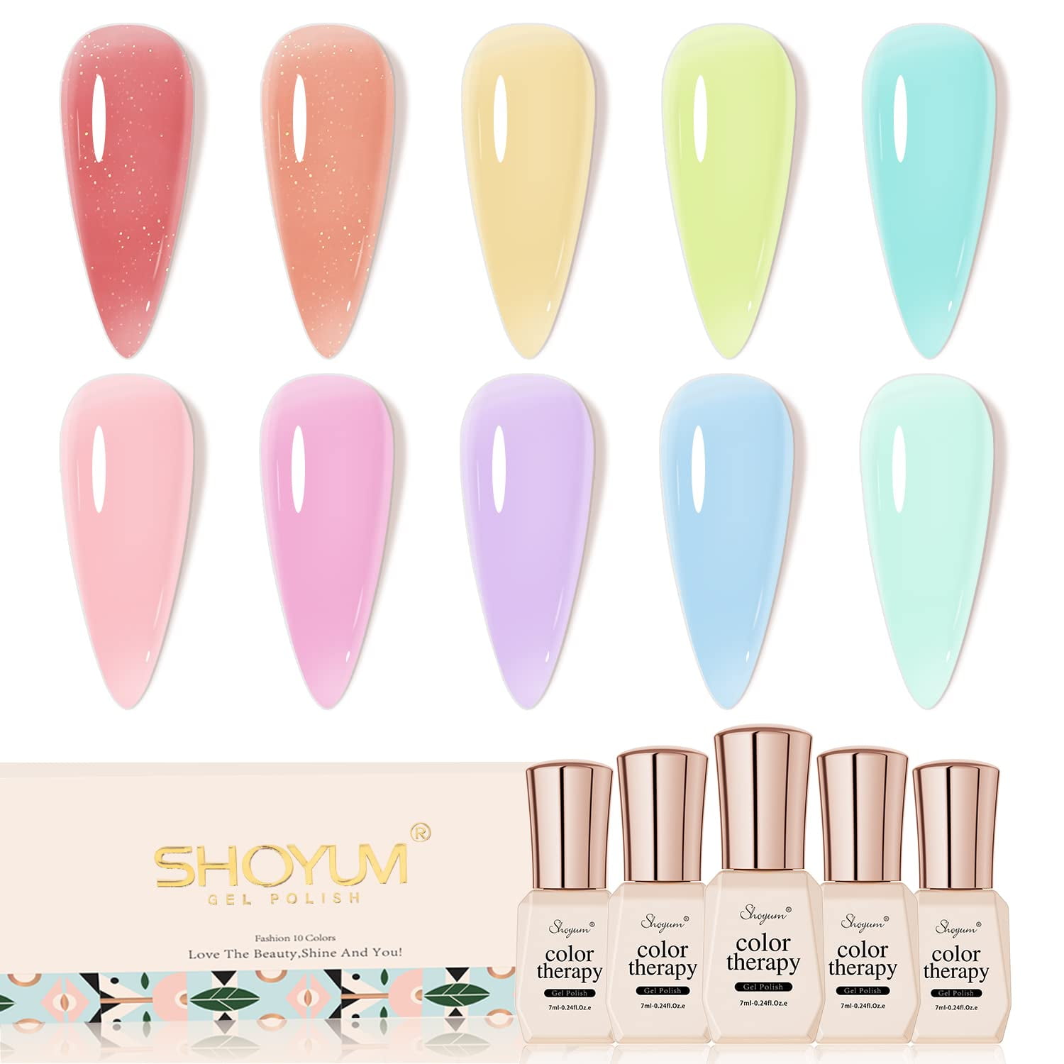 SHOYUM Jelly Pastel Gel Nail Polish Set-10 Pcs Pink Nude Gel Polish Set  Summer Yellow Blue Gel Polish Colors DIY Soak Off Nail Lamp Easter  Decoration Gifts for Women Manicure Kit -