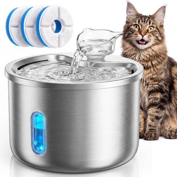 SHPAVVER 2L/67oz Stainless Steel Cat Water Fountains, Ultra-Quiet Automatic Pet Water Dispenser with 3 Filters, Cute Cat Shaped Faucet Water Bowl for Cats and Dogs Indoor