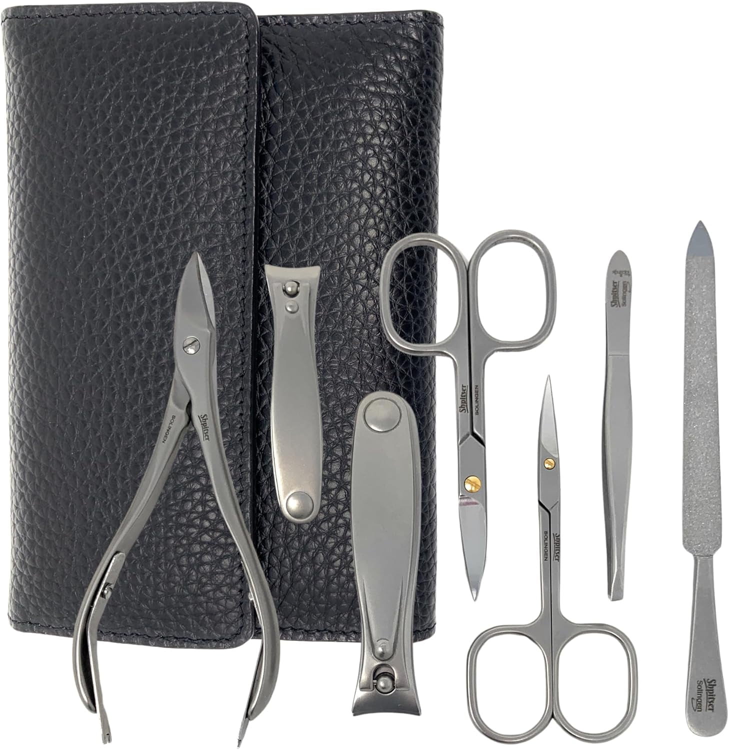 SHPITSER Professional 7pc TopInox Surgical Stainless Steel Tools Manicure Pedicure Set in Genuine Durable Leather Case Handmade in Solingen Germany for Nail and Cuticle Care