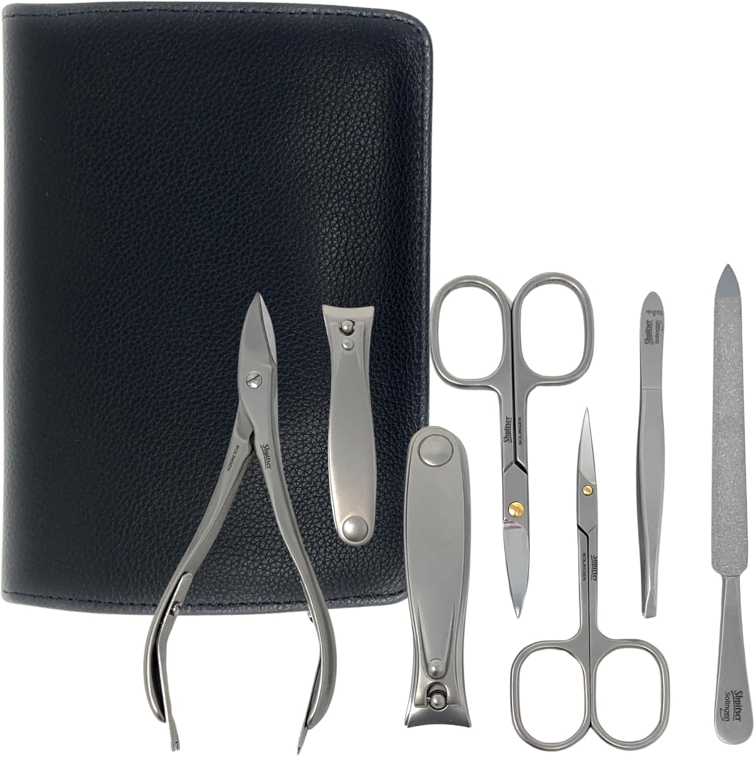 SHPITSER Professional 7pc TopInox Surgical Stainless Steel Tools Manicure Pedicure Set in Genuine Durable Leather Case Handmade in Solingen Germany for Nail and Cuticle Care