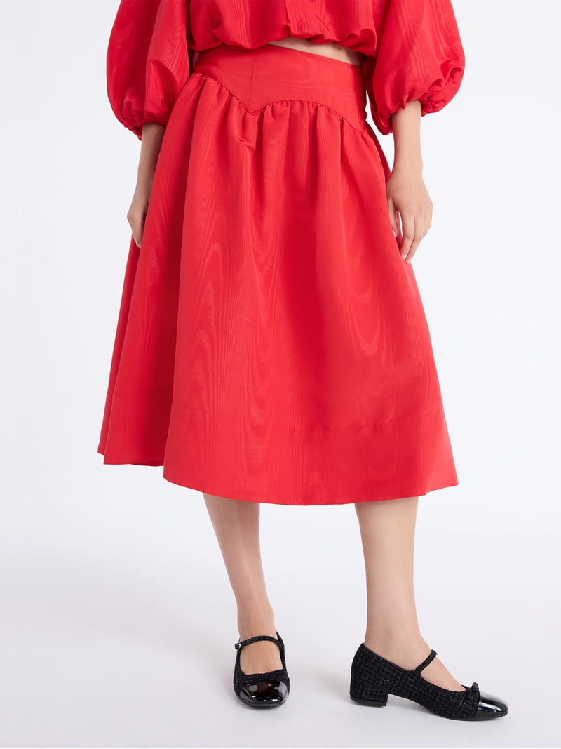 Free Assembly Women's and Women's Plus Shirred Yoke Midi Skirt, Size 0-26