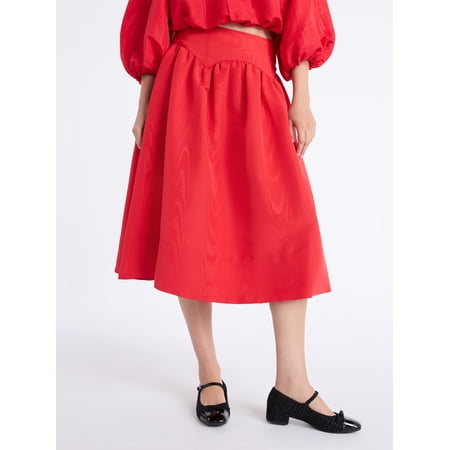 Free Assembly Women's and Women's Plus Shirred Yoke Midi Skirt, Size 0-26