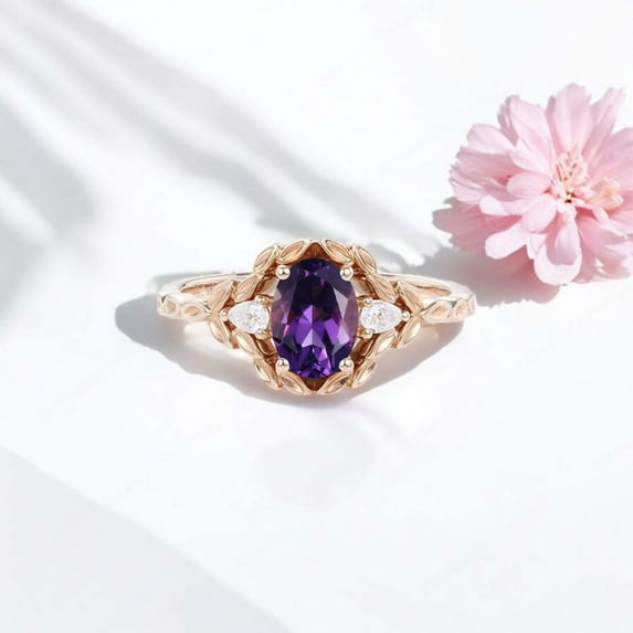 SHREENATHJEWELRY 8x6MM / 1.5CT Oval Cut Amethyst Engagement Ring CZ Diamond Proposal Ring February Birthstone Women Jewelry Anniversary Gift For Her