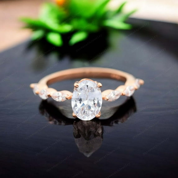 SHREENATHJEWELRY 8x6MM / 1.5Ct Vintage Moissanite Engagement Ring- CZ Diamond Proposal Ring Alternative Fine Jewelry Personalized Gift For Women