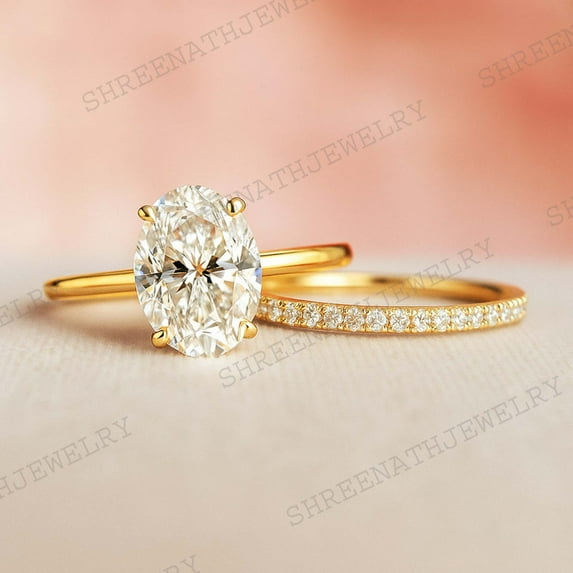 SHREENATHJEWELRY Vintage 3Ct Oval Cut Moissanite Wedding Ring Set Moissanite Engagement Bridal Set 14K Solid Gold Promise Jewelry Anniversary Gift For Women