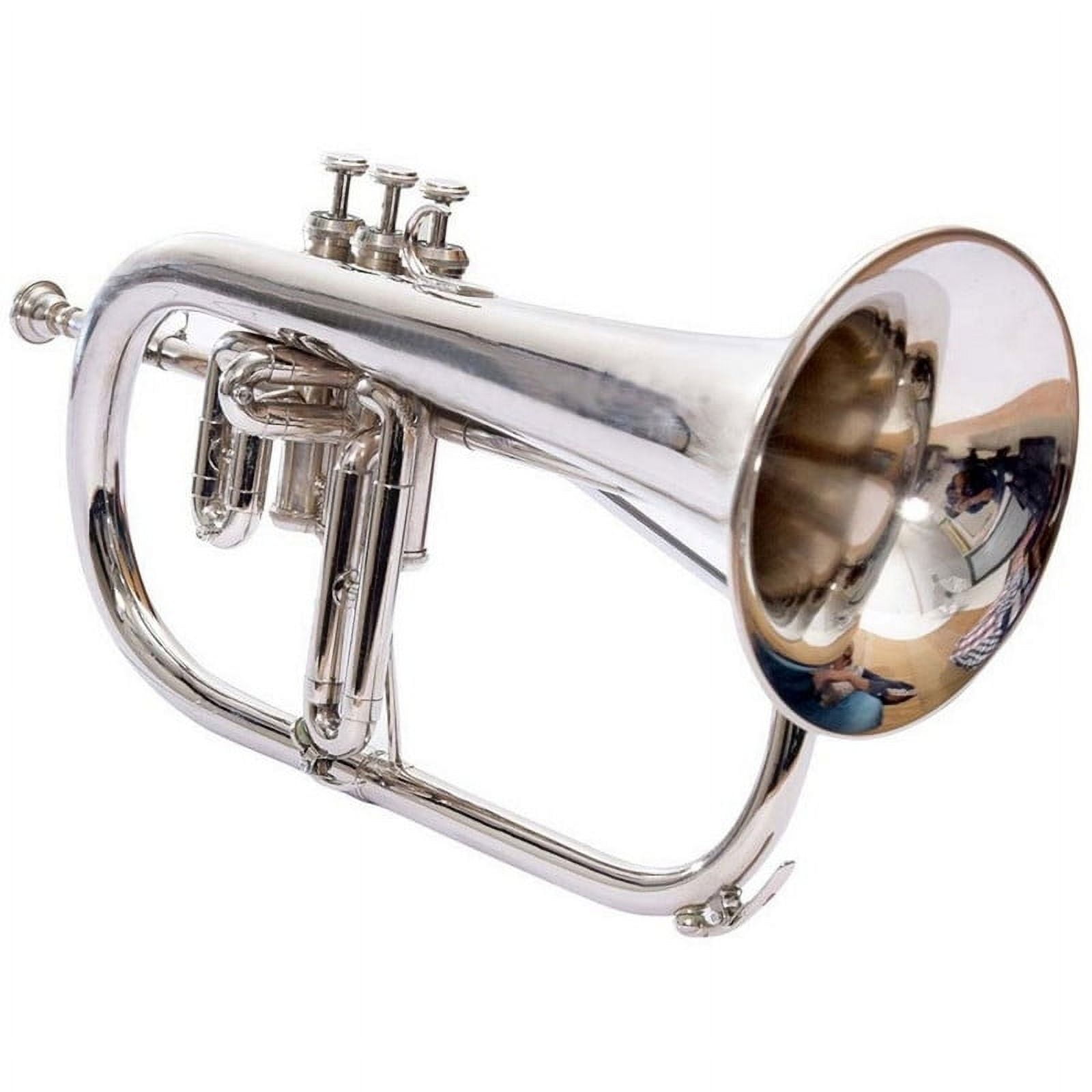 SHREYAS Brand New Flugel Horn Nickel Plated Bb Flat 3 Valve Free Hard Case & Mouthpiece Scx725
