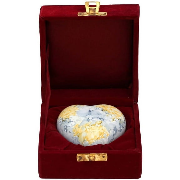 SHREYAS Heart Shaped Flower Print Cremation Urns Brass Built Material with Red Box