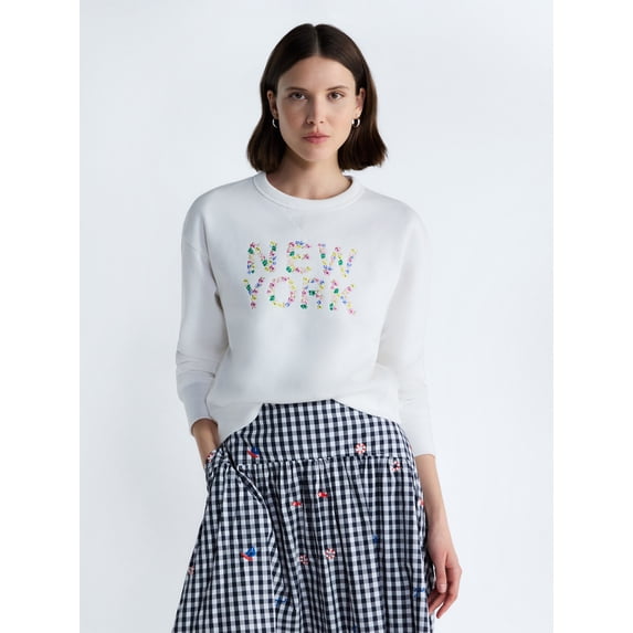 Free Assembly Women's and Women's Plus New York Embroidered Shrunken Sweatshirt, Sizes XS-4X