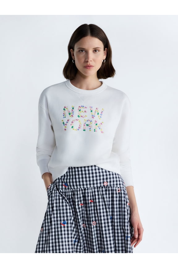 Women's and Women's Plus New York Embroidered Shrunken Sweatshirt, Sizes XS-4X