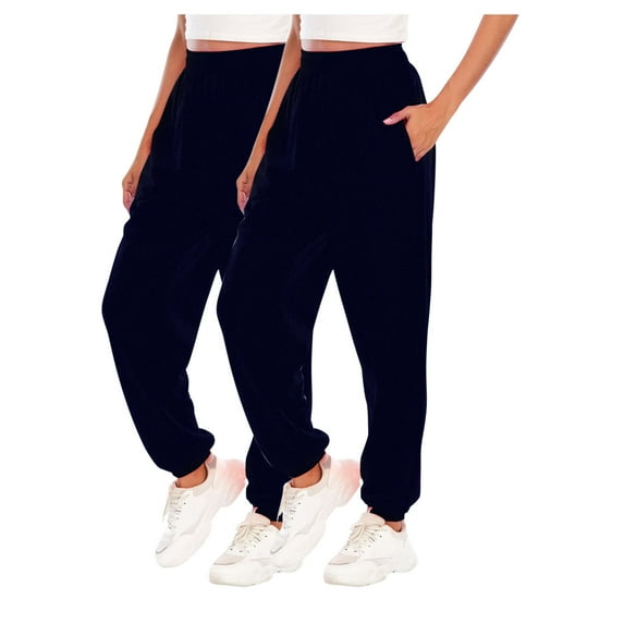 SHTXOZHI 2 Pack Athletic Pants for Women Wide Leg Jogger Sweatpants Elatic Waist Pants with Pockets