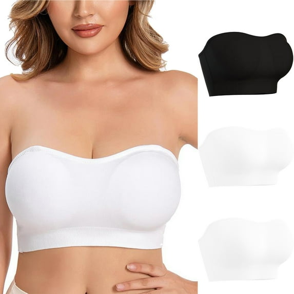SHTXOZHI 2 Pack Strapless Bras for Women Seamless Padded Bralette No Underwire Bra with Straps