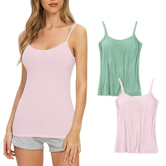 SHTXOZHI 2 Pack Womens Spaghetti Straps Camisole Sleeveless Layering Shirts Padded Workout Tank Tops