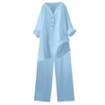 thumbnail image 1 of SHTXOZHI 2 Piece Cotton Linen Sets for Women Long Sleeve Button Down Shirts Wide Leg Pants Vacation Outfits, 1 of 7