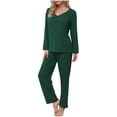 thumbnail image 1 of SHTXOZHI 2 Piece Pajama Sets for Women Long Sleeve V Neck Tops Wide Leg Pant Lounge Outfits, 1 of 6