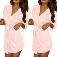 thumbnail image 1 of SHTXOZHI 2 Piece Robes for Women 3/4 Sleeve Bathrobe Solid Color Short Sleepwear Open Front Basic Homewear with Belt, 1 of 7