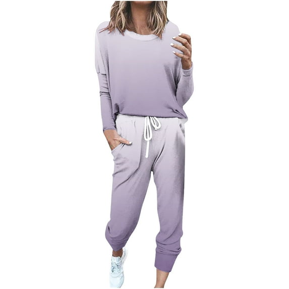 SHTXOZHI 2 Piece Sweatsuit fot Women Long Sleeve Tops Drawstring Jogger Sweatpants Lounge Set