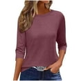 thumbnail image 1 of SHTXOZHI 3/4 Sleeve T-Shirts Women Crewneck Basic Tee Tops Solid Color Summer Spring Casual Shirts, 1 of 4