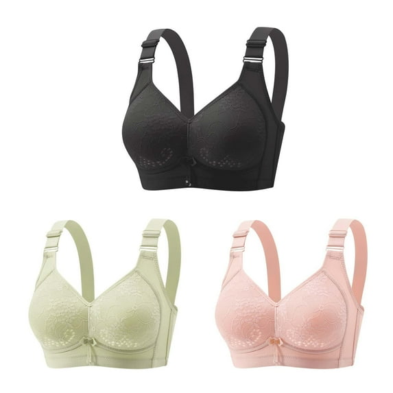 SHTXOZHI 3 Pack Full Coverage Bras for Women Wire Free V Neck Bra Push Up Adjustable Straps Comfort Bras