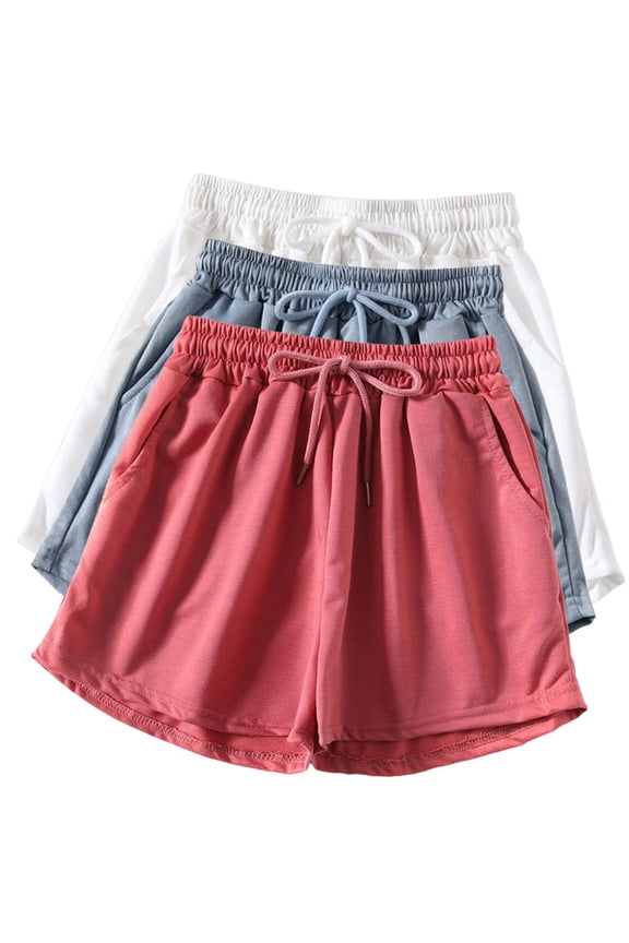 3 Pack Workout Shorts for Women Summer Athletic Running Gym Shorts Drawstring Elastic Waisted Shorts