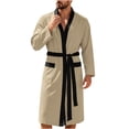 thumbnail image 1 of SHTXOZHI Adjustable Tie Belt Bathrobe for Men Color Blocked Robe Long Sleeve V-Neck Sleepwear Loose Long Pajama, 1 of 8