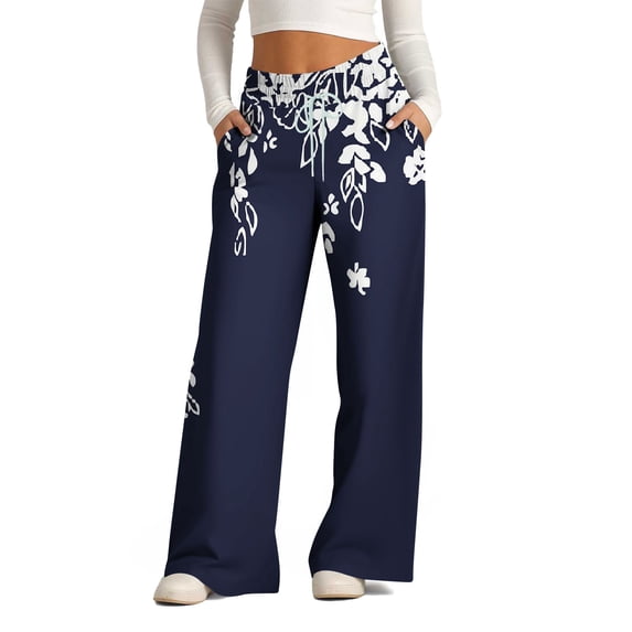 SHTXOZHI Athletic Pants for Wide Leg Print Trousers Women Elastic Waisted Drawstring Pant with Pockets