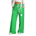 thumbnail image 1 of SHTXOZHI Athletic Pants for Wide Leg Print Trousers Women Elastic Waisted Drawstring Pant with Pockets, 1 of 4