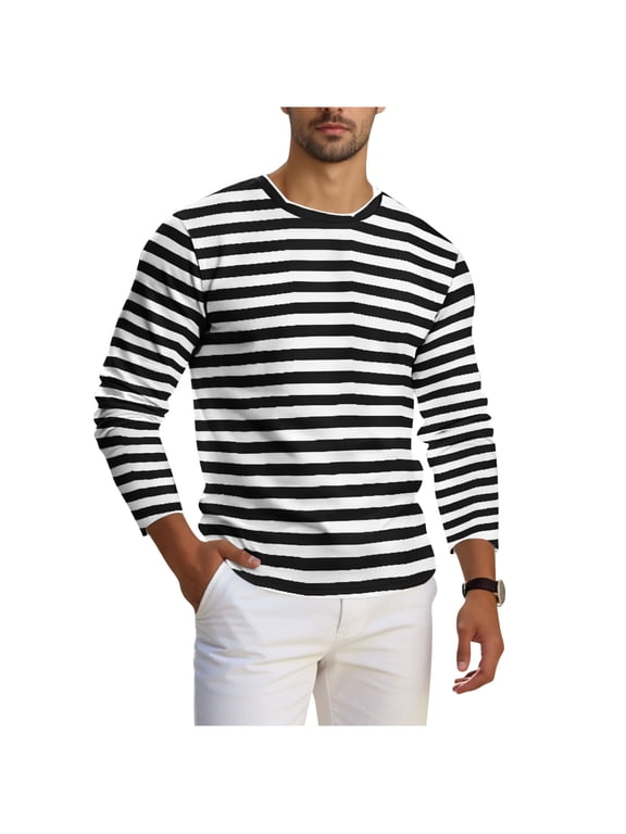 Athletic Striped T-Shirt for Men 3/4 Sleeve Crew Neck Tee Casual Breathable Top Comfortable Outdoor Shirt