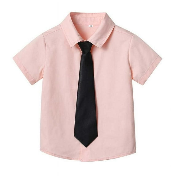 SHTXOZHI Baby Boy Girl Button Down Dress Shirt Kids Toddler Short Sleeve Summer Shirt Solid Color Collared Tops