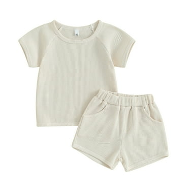 SHTXOZHI Baby Boy Girls Cute Outfits Toddler Summer Clothes Short Sleeve T-Shirt Tops Elastic Waist Shorts Set
