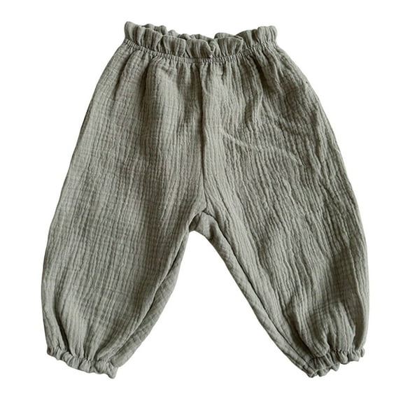 SHTXOZHI Baby Boys Girls Elastic Waisted Cotton Linen Pants Toddler Wide Leg Casual Trousers