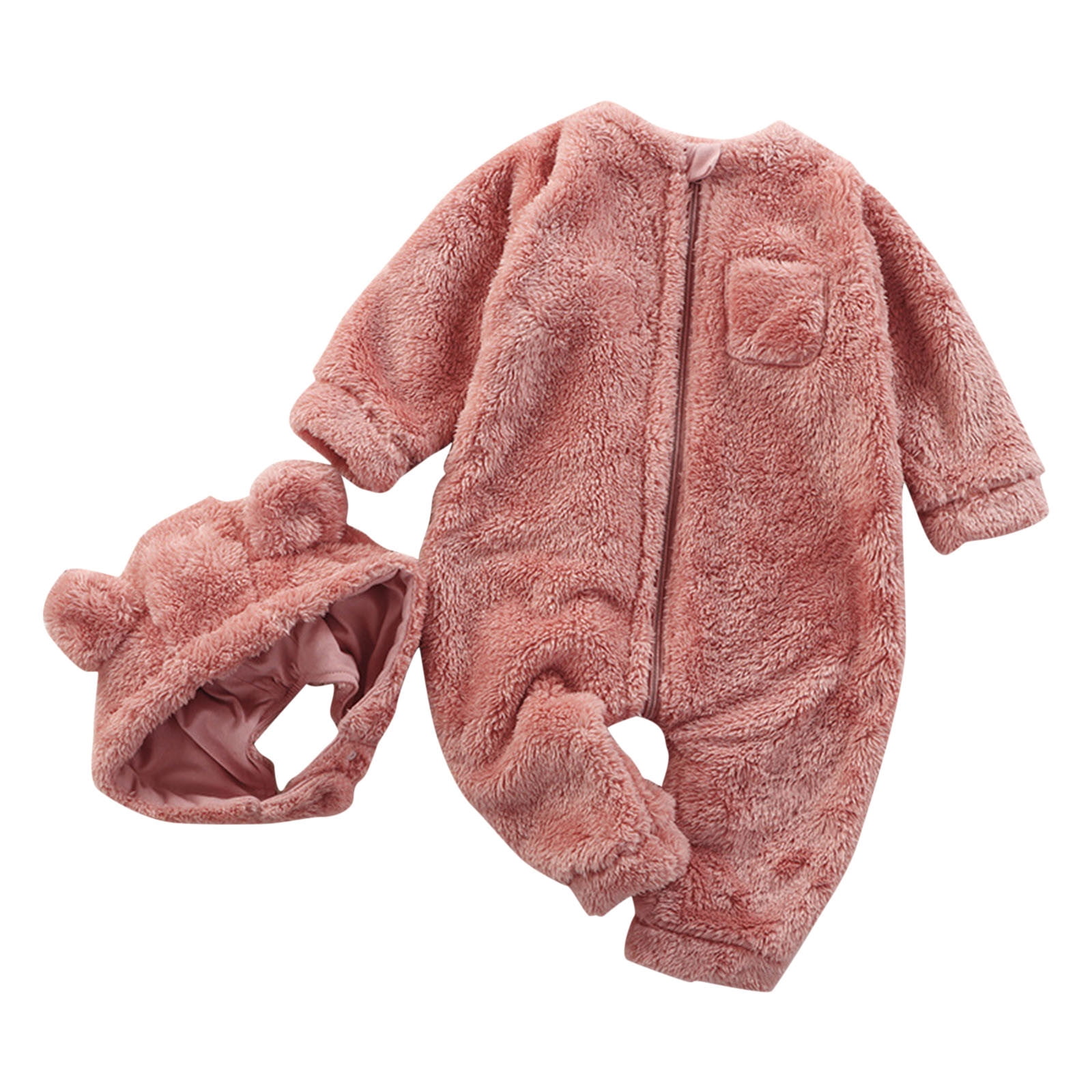 SHTXOZHI Baby Boys Girls Winter Clothes Toddler Fleece Romper Long Sleeve Zipper Jumpsuit with Hat