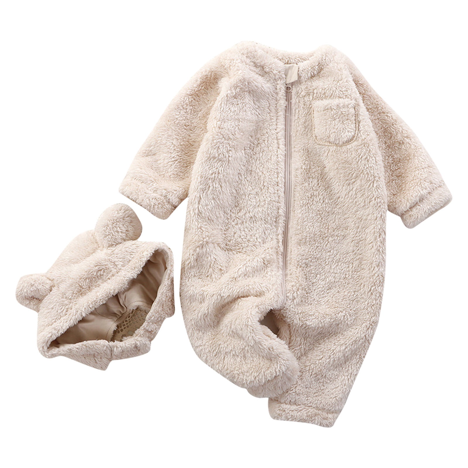 SHTXOZHI Baby Boys Girls Winter Clothes Toddler Fleece Romper Long Sleeve Zipper Jumpsuit with Hat