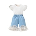 thumbnail image 1 of SHTXOZHI Baby Girls 2 Pcs Set Summer Puff Short Sleeve Tops Elastic Waist Jean Pants Toddler Outfit, 1 of 7