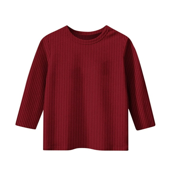 SHTXOZHI Boy Girl 3/4 Sleeve Ribbed Knit Shirts Kids Solid Color Crewneck Casual Tee Tops 5-13 Years