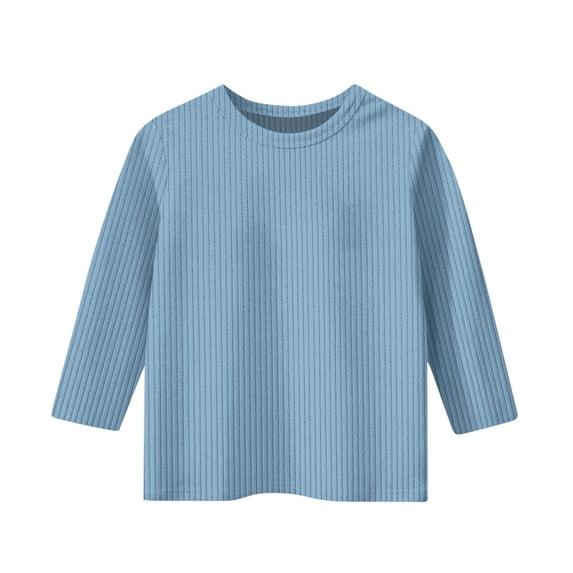 SHTXOZHI Boy Girl 3/4 Sleeve Ribbed Knit Shirts Kids Solid Color Crewneck Casual Tee Tops 5-13 Years