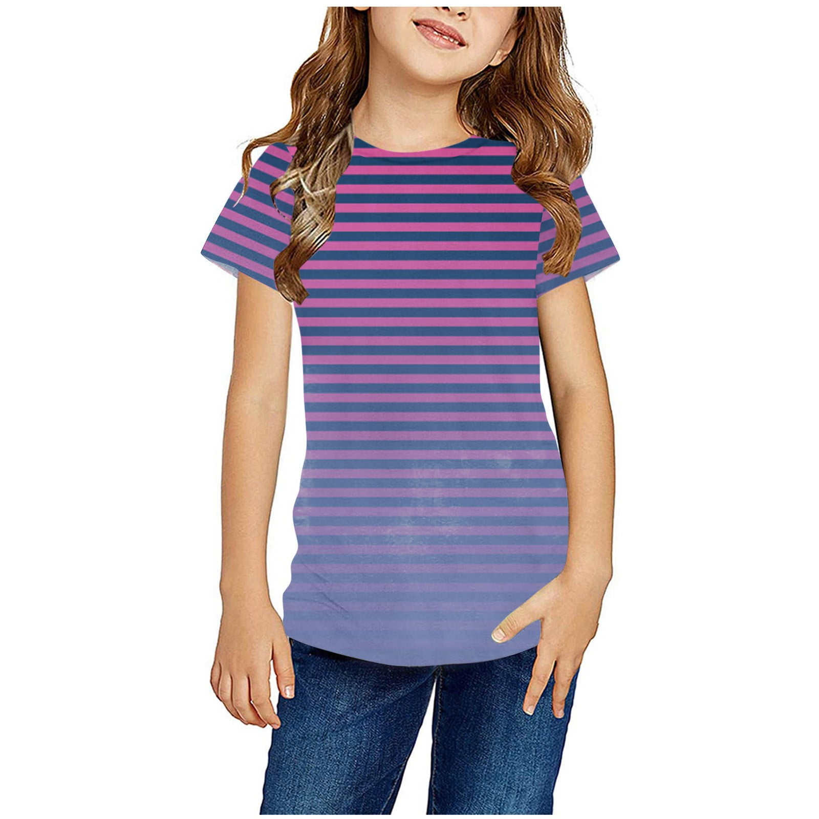 boy.girl  SHTXOZHI Boy Girl Striped T-Shirts Short Sleeve Round Neck