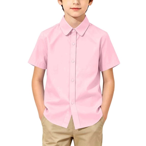 SHTXOZHI Boys Button Down Shirts Collared Neck Short Sleeve Tops Comfortable School Uniform Tees for Kids