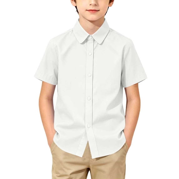 SHTXOZHI Boys Button Down Shirts Collared Neck Short Sleeve Tops Comfortable School Uniform Tees for Kids