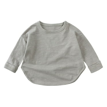 SHTXOZHI Boys Girls Fall Long Sleeve Shirts Solid Color Round Neck Tops for Toddler Kids