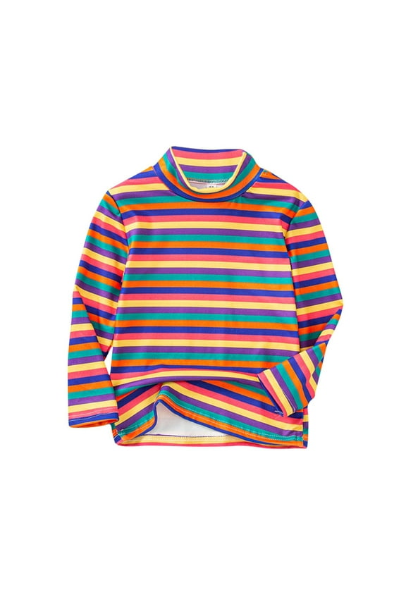 Boys Girls Mock Neck Undershirts Toddler Kids Long Sleeve Striped Color Block Tee Tops