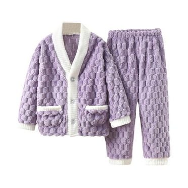 SHTXOZHI Boys Girls Pajamas Fuzzy Fleece Long Sleeve Button Down Shirts Tops Pants Kids Toddler Sleepwear