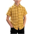 thumbnail image 1 of SHTXOZHI Boys Plaid Shirts Collared Button Front Short Sleeve Tops Casual Vacation Dressy Casual Blouses with Pocket, 1 of 9