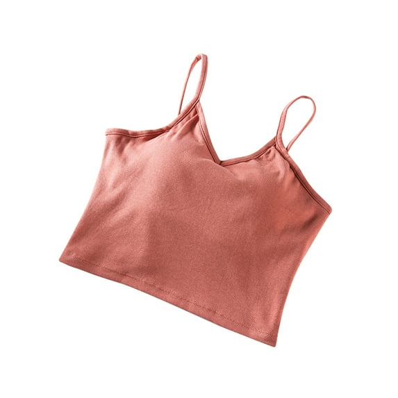SHTXOZHI Built in Bra Camisoles Top for Women Sleeveless Crop Tank Tops Spaghetti Strap Summer Basic Shirt